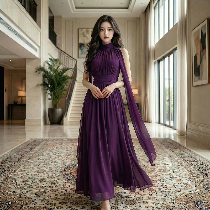 Mesh-spliced Sleeveless Slit Maxi Skirt