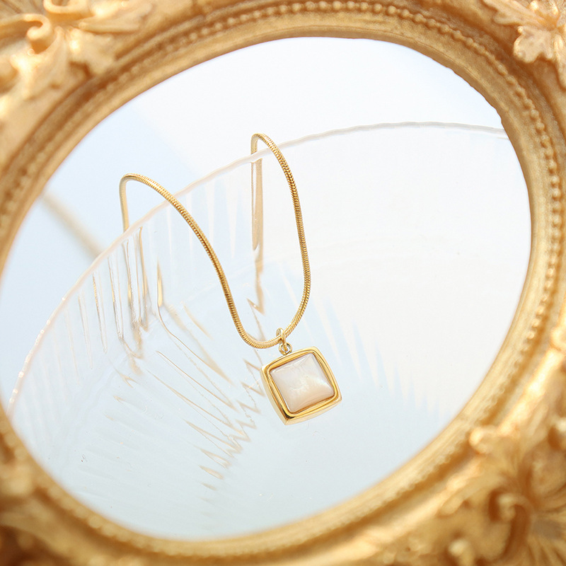 French Ins Cold Style Square White Sea Shell Pendant