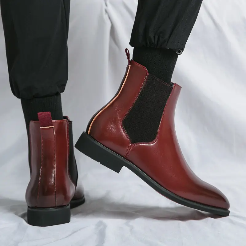 Men's Business Autumn High-top Pointed Red Leather