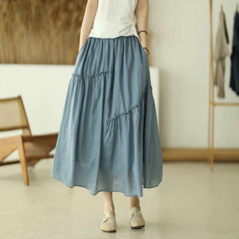 Double-layer Cotton-linen Artistic Slimming Asymmetrical Long Skirt
