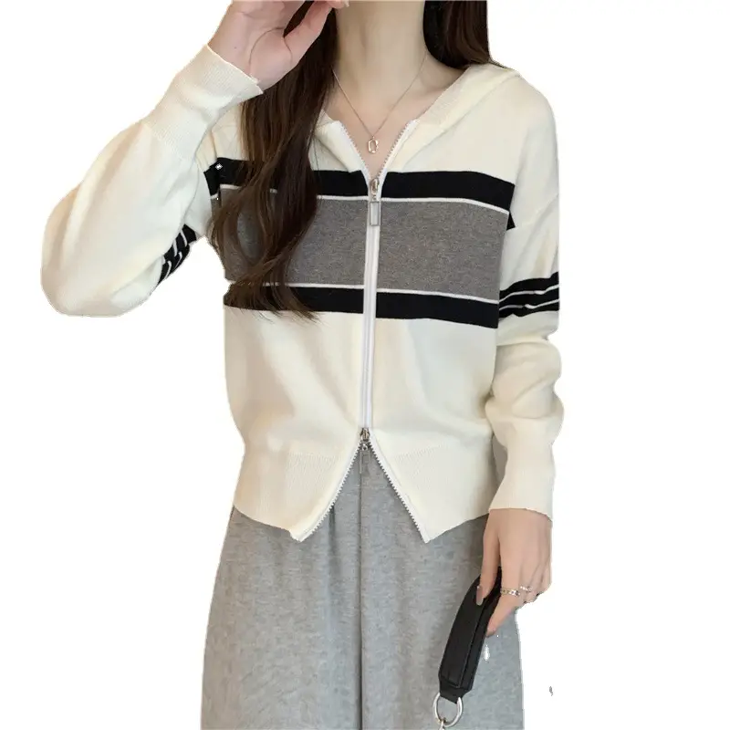 Slim-fit Design Double Zipper Contrast Color Coat Small Coat