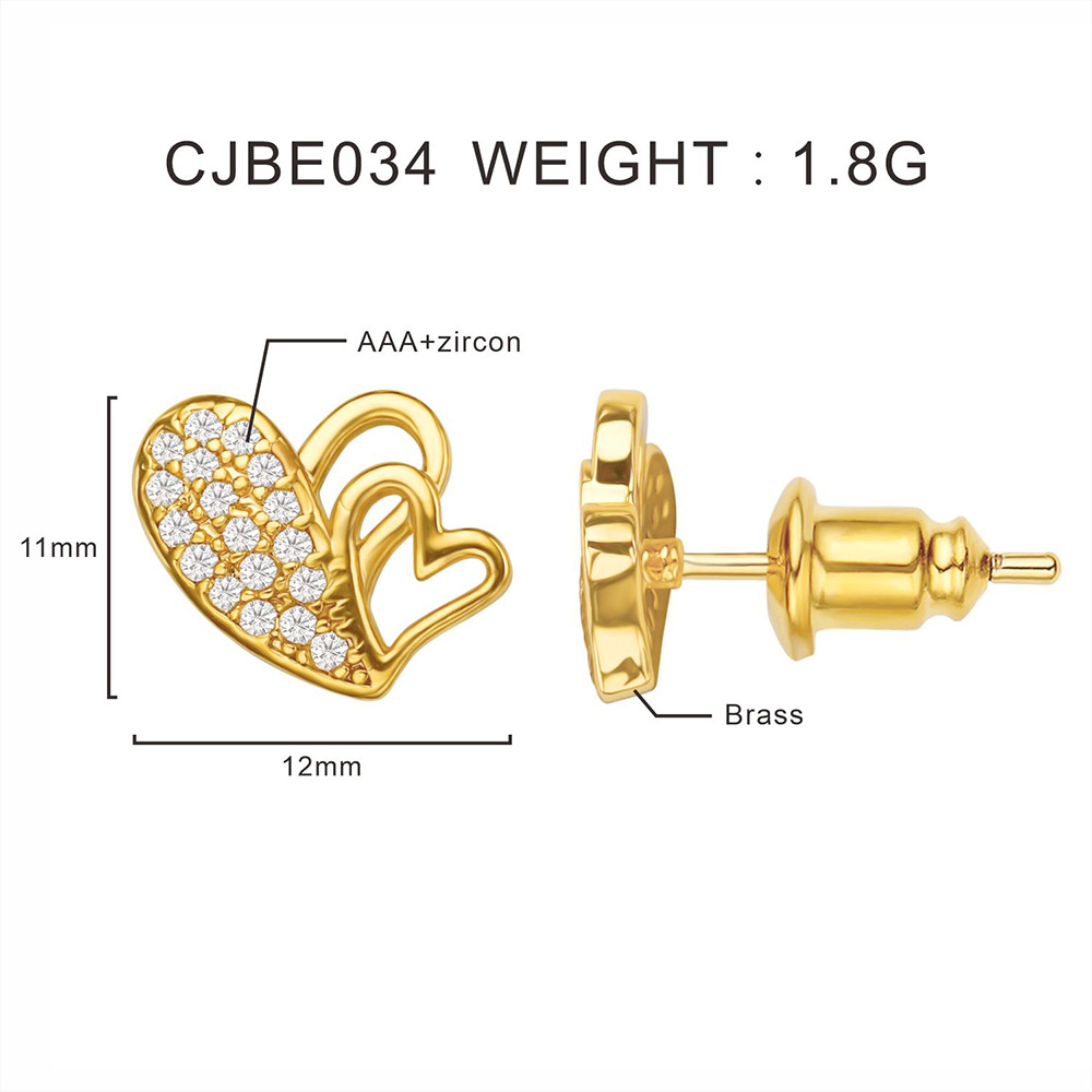Double Hollowed Heart Shape Heart-shaped Ear Studs Copper Inlaid