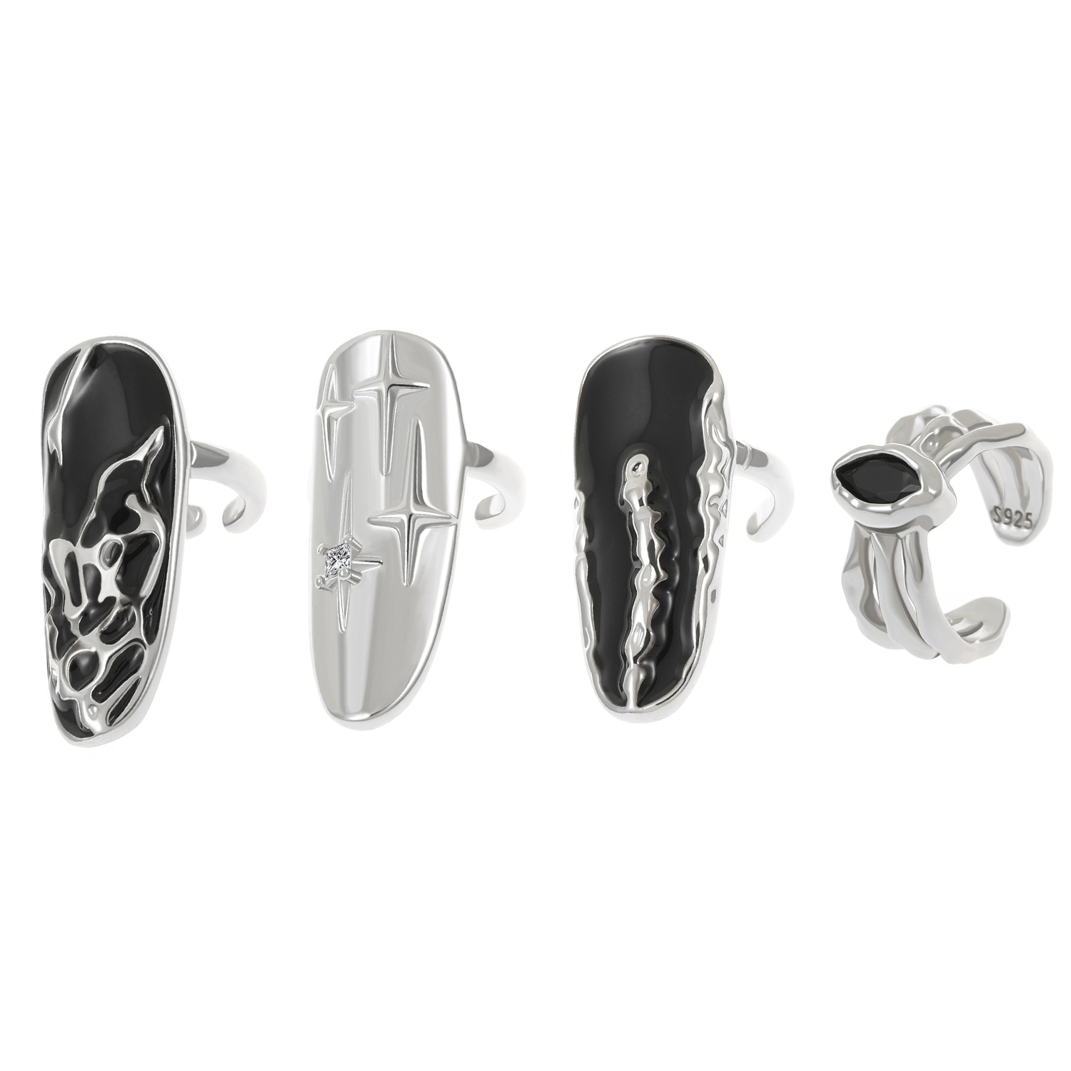 European And American Punk Creative Opening Nail Ring Suit Women's Ins Dark Elegant And Personalized