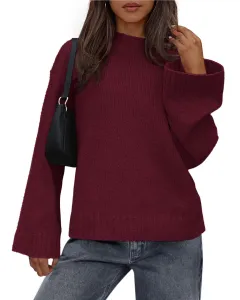 Casual Round Neck Solid Colour Knitted Sweaters Women's Clothing - Red - View 1