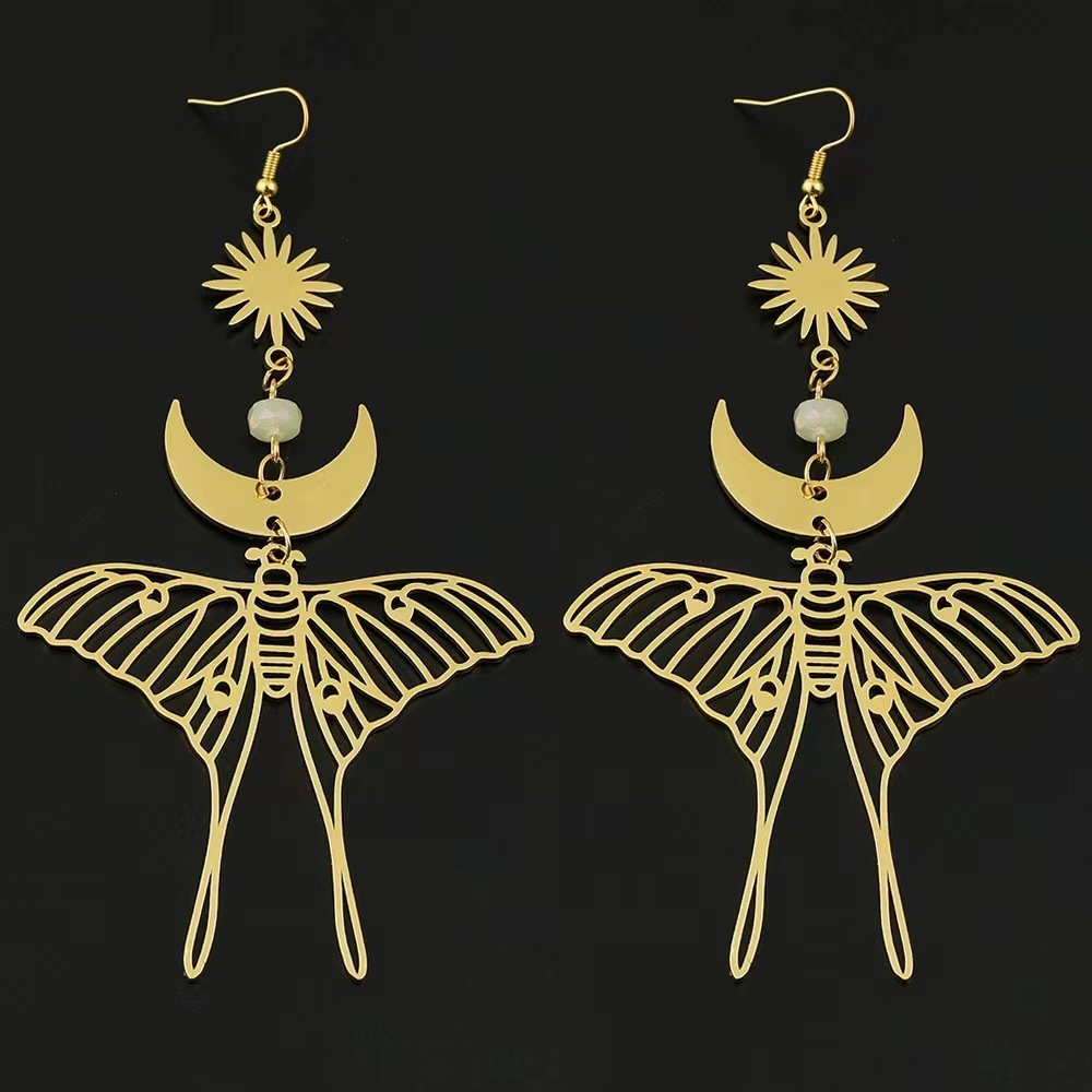 Fashion Exaggerated Moon Butterfly Metal Earrings Temperament Wild Design