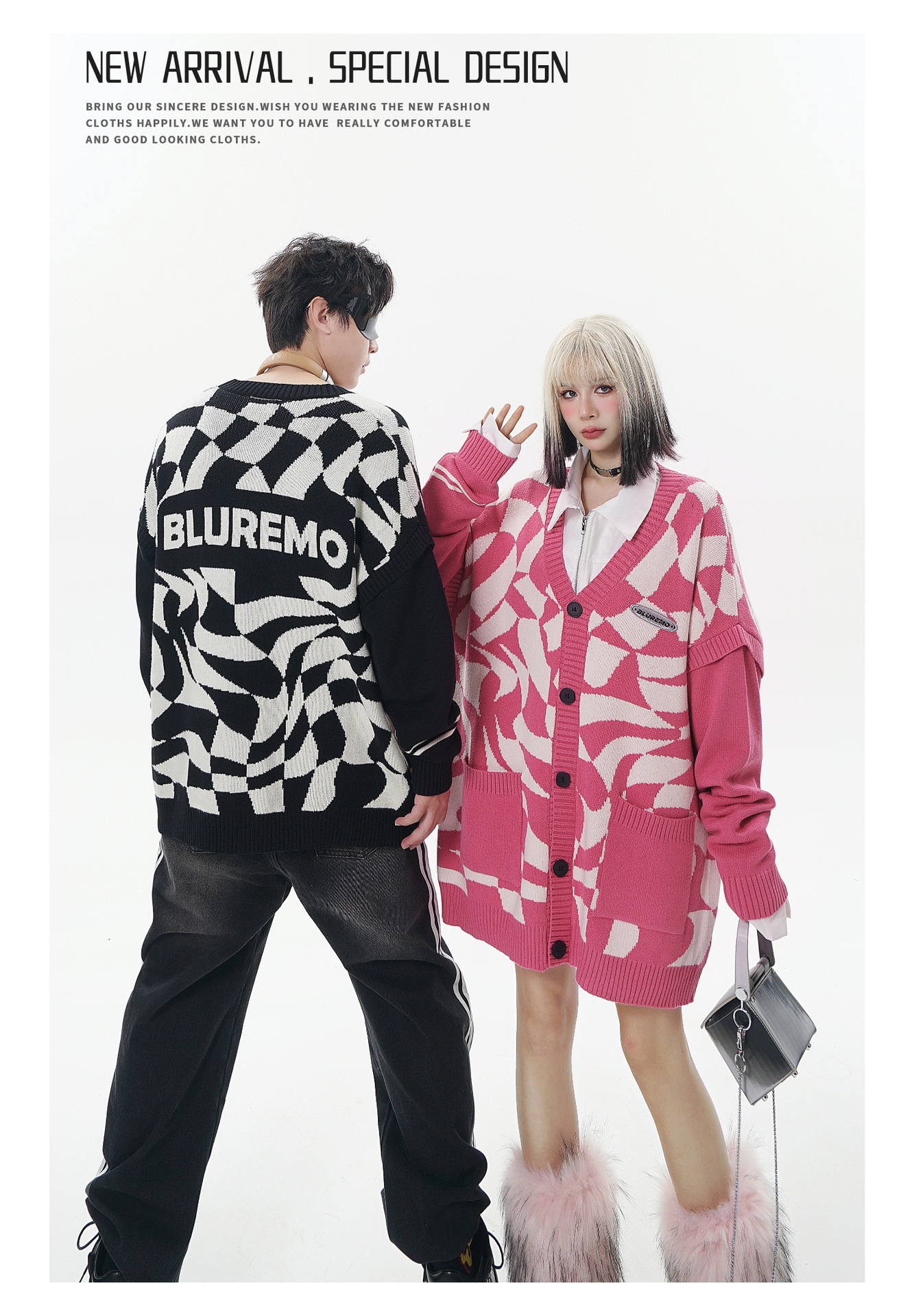 Fashion Design Sense V-neck Single Breasted Loose Cardigan Sweater