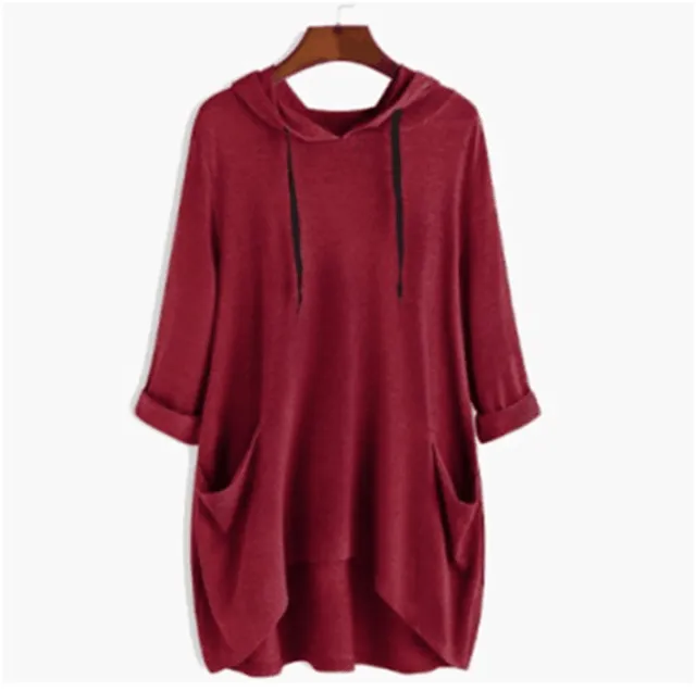 Women's Hooded T shirt Wine Red - Shop at LoveMi