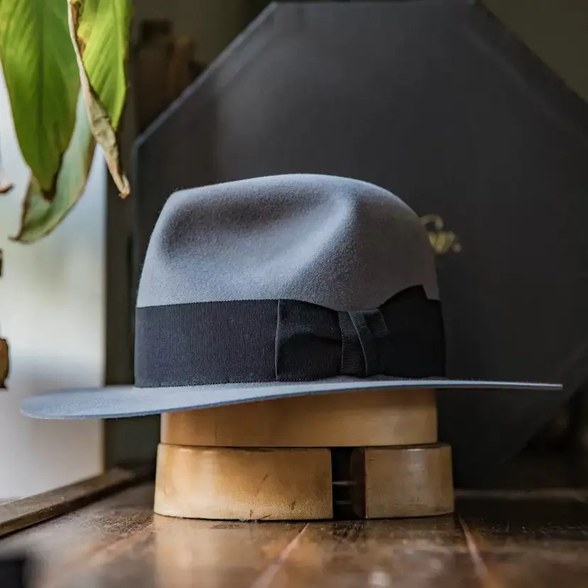Wool Denim Hat With A Wide Brim
