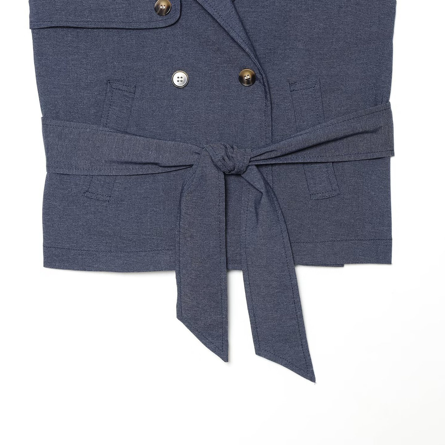 Summer New Sleeveless Lapel Vest With Belt And Double-breasted Design