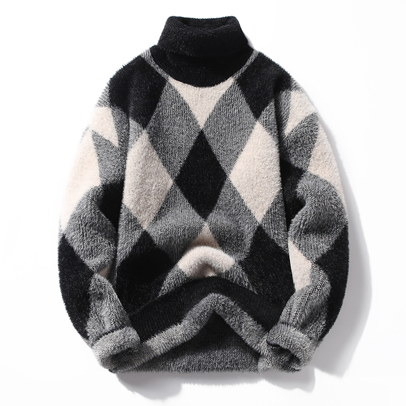 Half Turtleneck Men's Fleece-lined Thick Casual Sweater - Image 7