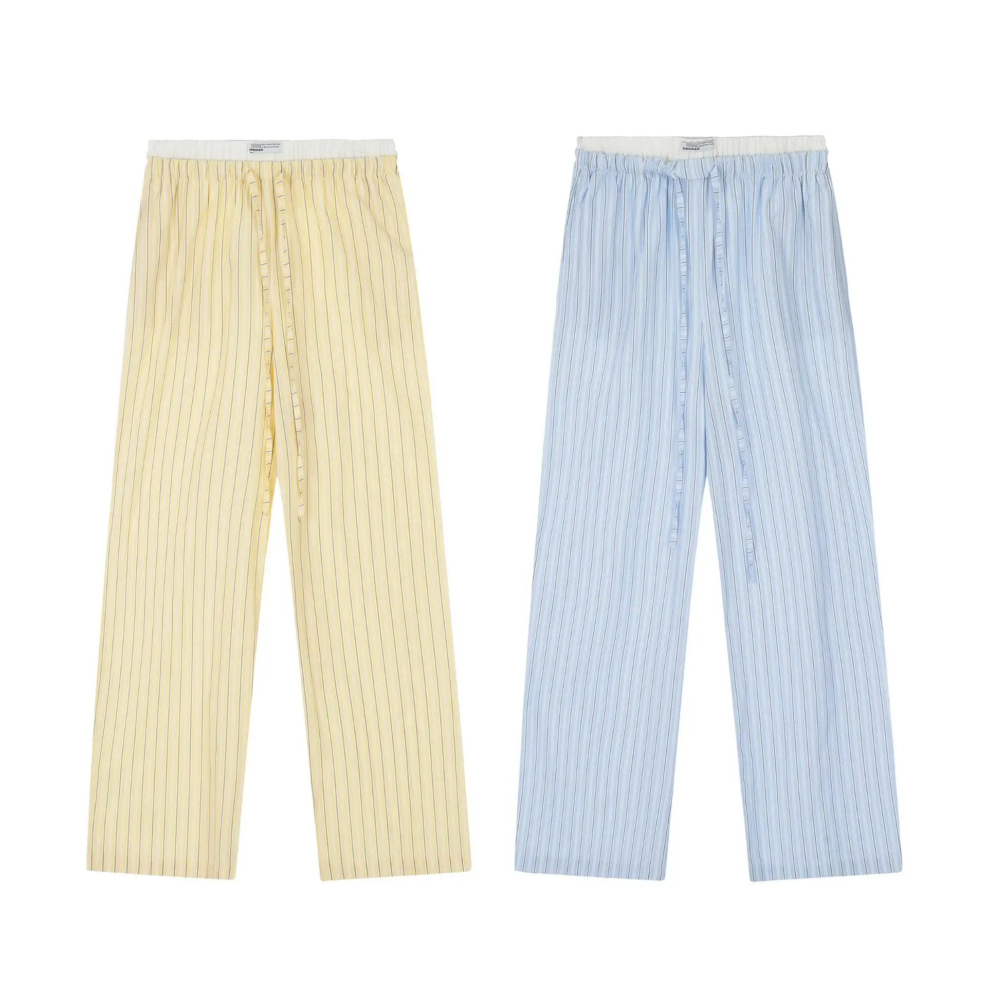 Women's Loose Straight Blue And White Striped Casual Pants
