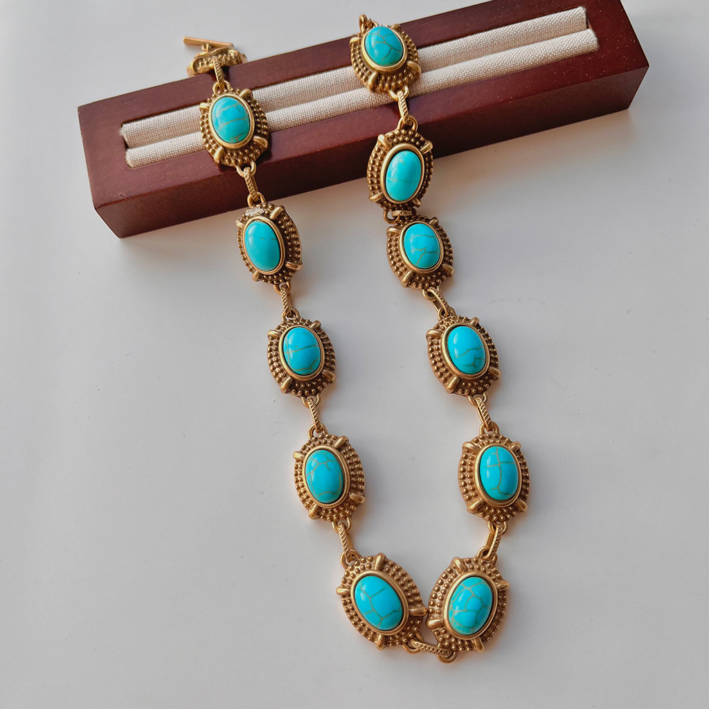 Gold-Plated Stone Necklace and Bracelet Set, picture 7 of 10