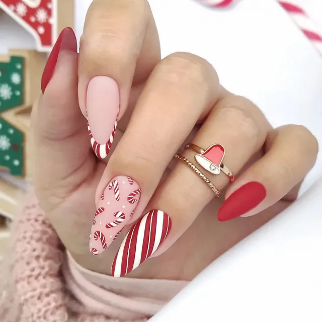 Polka Dot French Edge Frosted Removable Fake Nail Patch Red - Shop at LoveMi