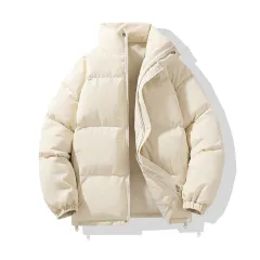 Cotton-padded Coat Stand Collar Cotton-padded Jacket Couple Wear Warm - Apricot - View 1