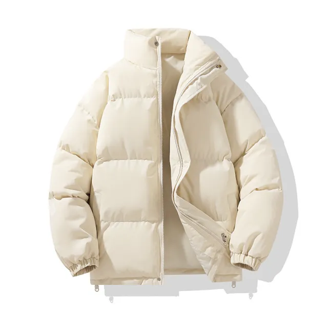 Cotton padded Coat Stand Collar Cotton padded Jacket Couple Wear Warm Apricot - Shop at LoveMi
