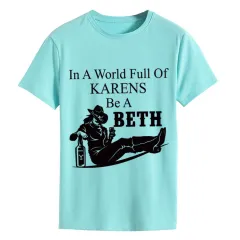 Letter Crew Neck Denim Printing Short Sleeve T-shirt Bottoming Loose Women's Clothing - Deep Water Blue Black Words - View 1