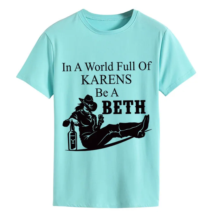 Letter Crew Neck Denim Printing Short Sleeve T-shirt Bottoming Loose Women's Clothing - Deep Water Blue Black Words