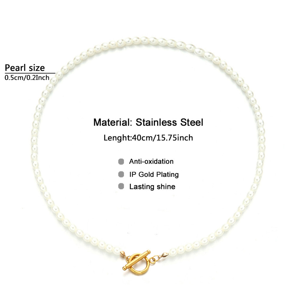 New Stainless Steel Pearl OT Buckle Necklace