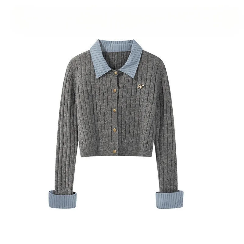 College Style Simple Youthful Short Top - Gray