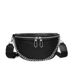 Casual Large Capacity Crossbody Leather Waist Bucket Bag - Black - View 1