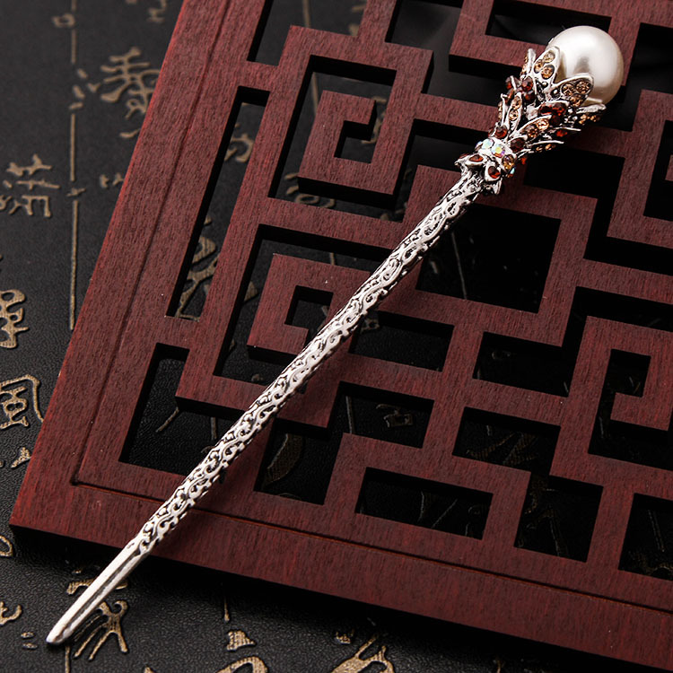 Vintage Bronze Hairpin With Rhinestones And Pearls 7