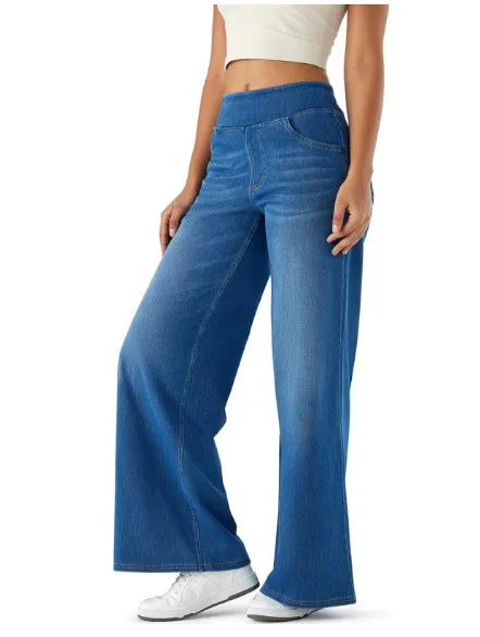 Stretch Waist Drooping Straight Pants Slimming Loose Trendy Denim Trousers Smalt S - Shop at LoveMi