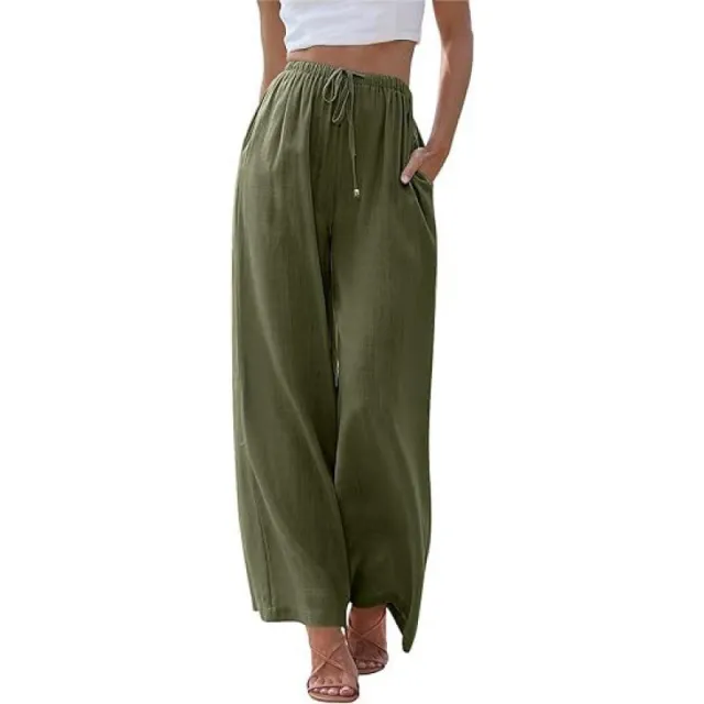 Loose Casual Pocket Drawstring Wide leg Pants For Women Army Green - Shop at LoveMi