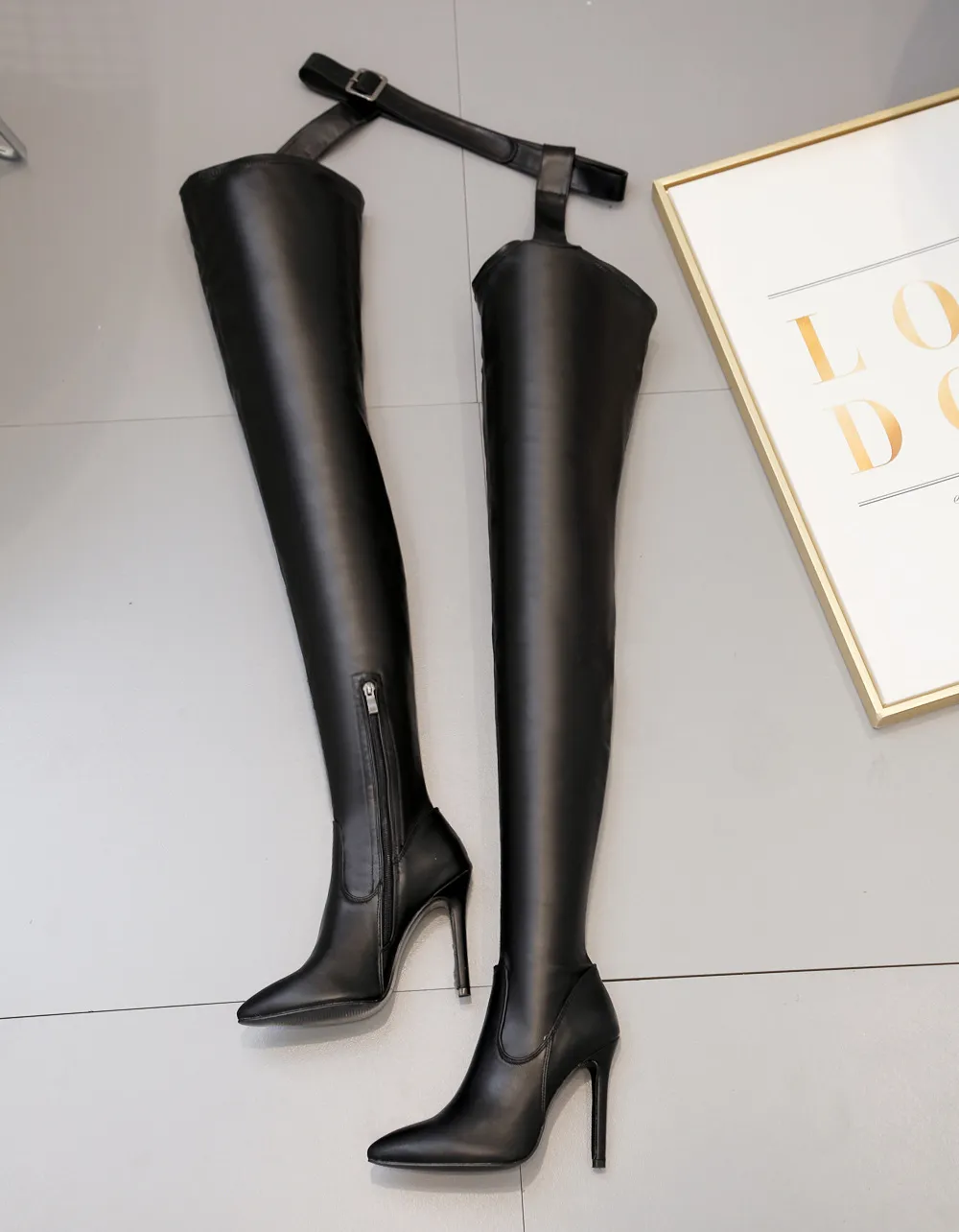 Stiletto Heel Pointed Toe Over-the-knee Pants Boots - Black
