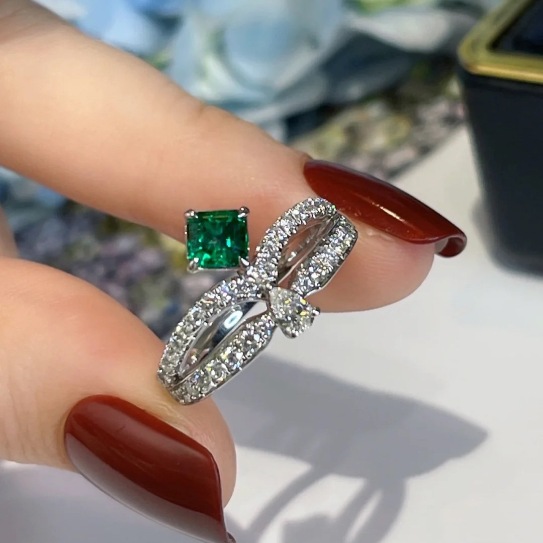 Title 5, Caibao Emerald Crown Ring Female Elegant Jewelr...