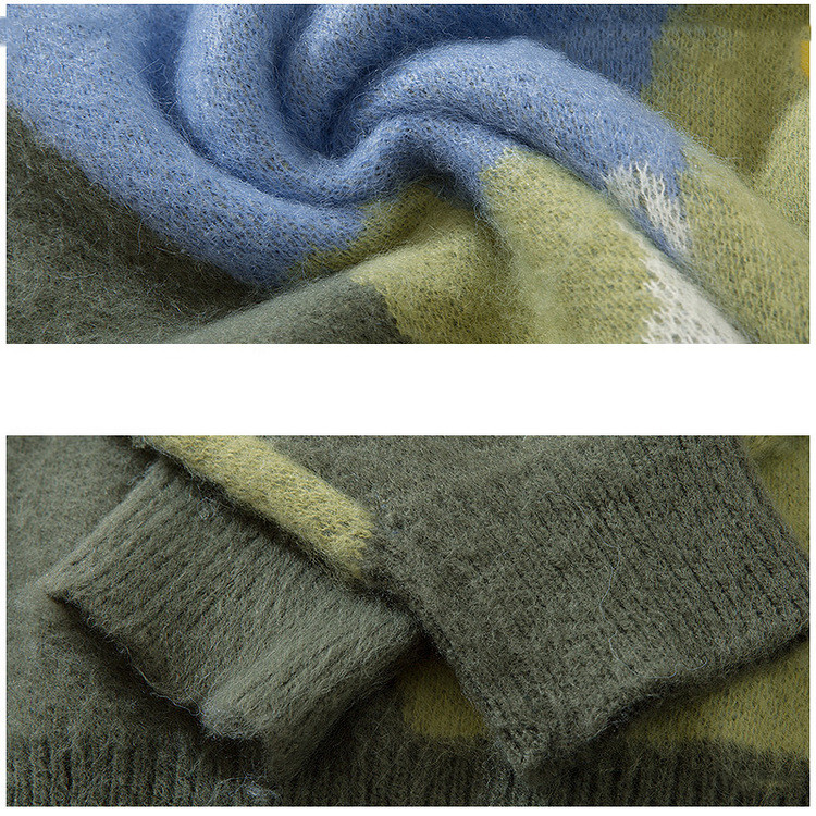 Men's Fashion Personality Round Neck Contrast Color Knitwear Sweater