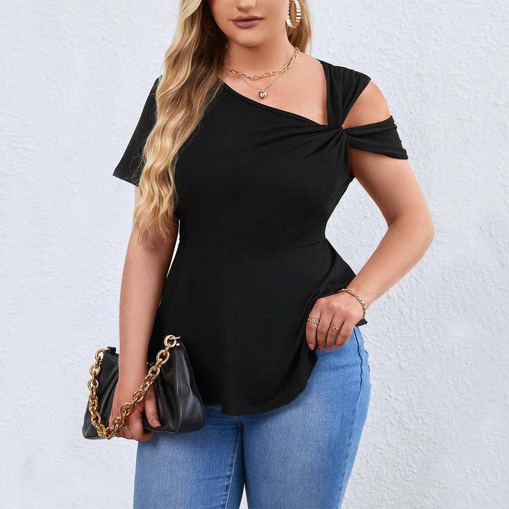 Women's Sexy Off-shoulder Diagonal Collar T-shirt Summer New Pullover Solid Color Short Sleeve Top