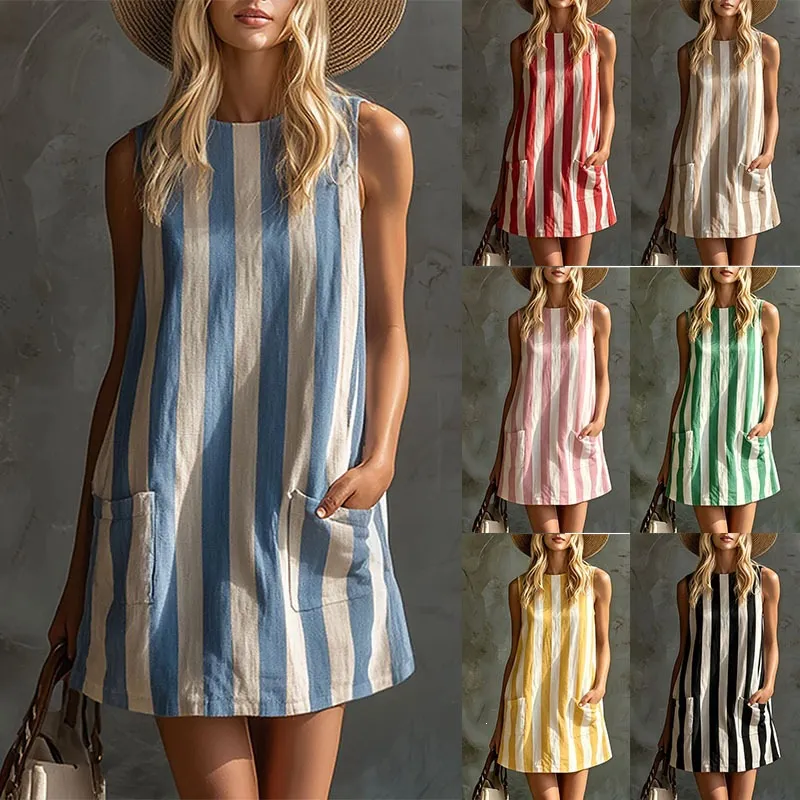 Ins Striped Print Dress Summer Fashion Beach Dresses Women's Clothing