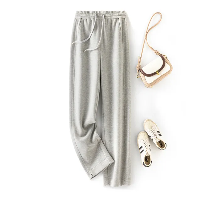 Autumn And Winter New Soft Glutinous Wool Straight Elastic Waist Long Sweatpants Gray - Shop at LoveMi