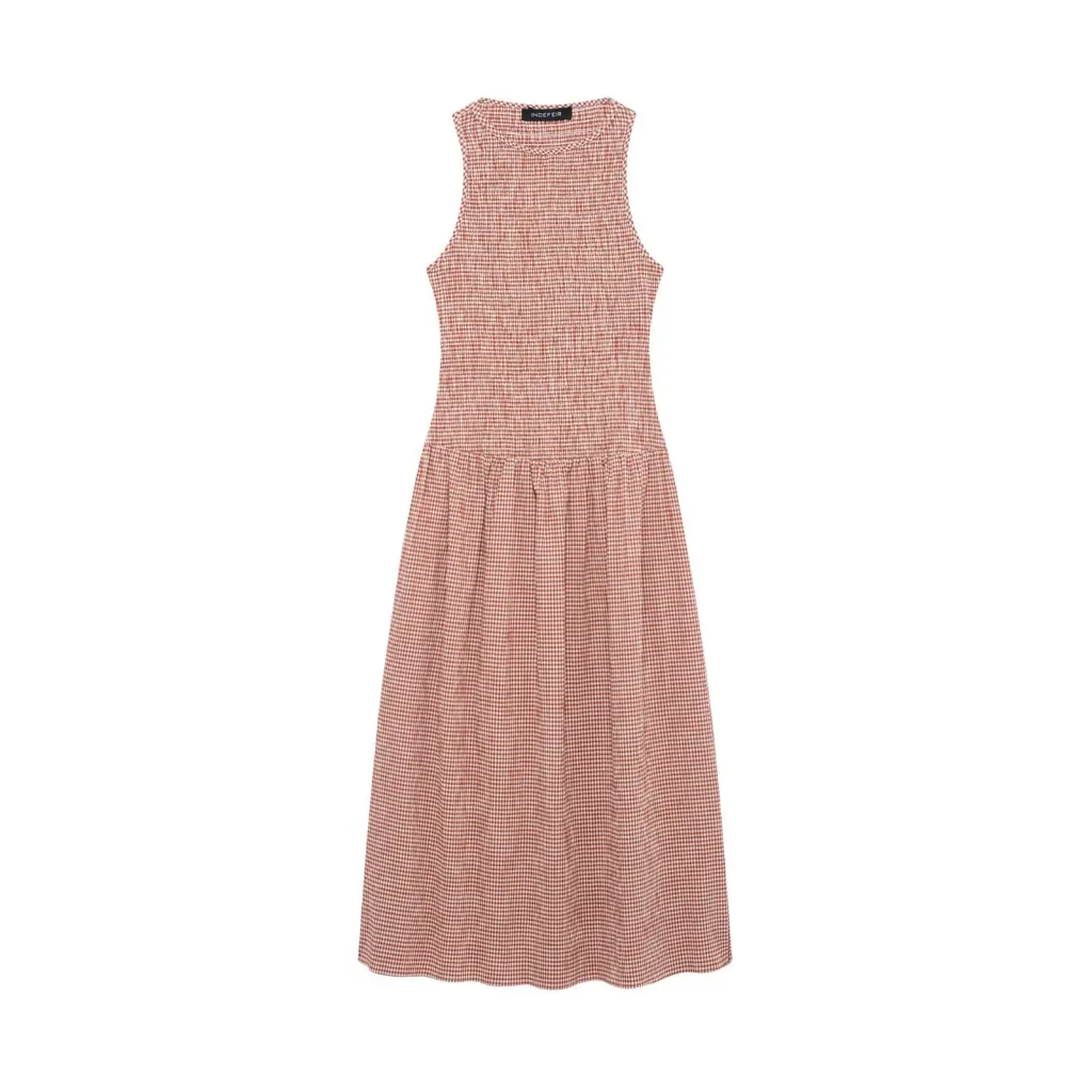 Spring New Plaid Sleeveless Slim Fit Midi Skirt Dress - Orange