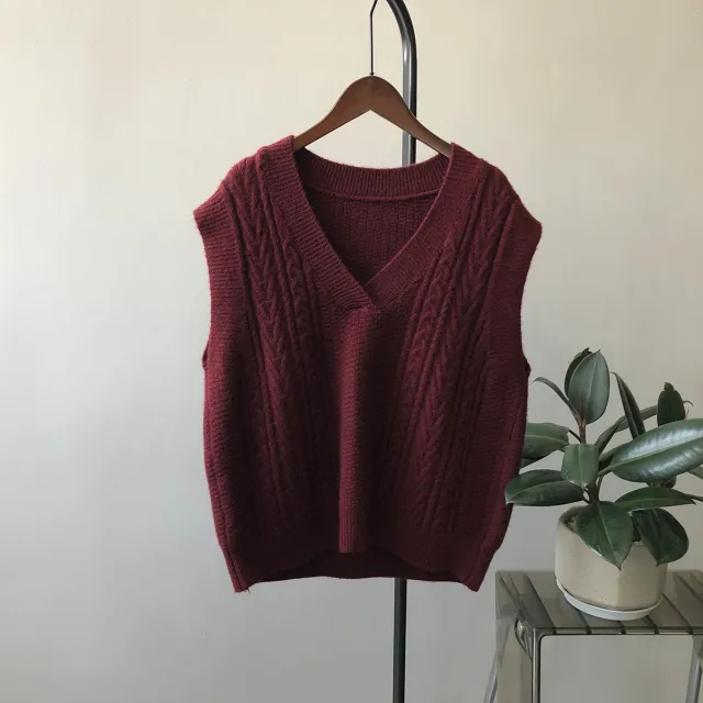 Retro Twist Vest Women's V neck Waistcoat Red - Shop at LoveMi