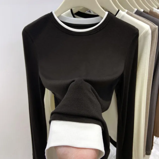 Women's Fake Two piece Long sleeved T shirt Black - Shop at LoveMi
