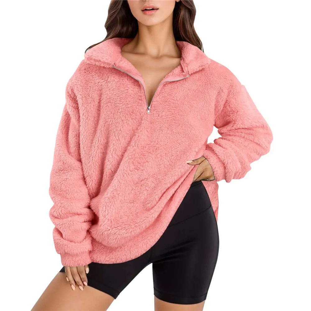 Velvet Fleece-lined Women's Casual Stand Collar Sweater - Tan