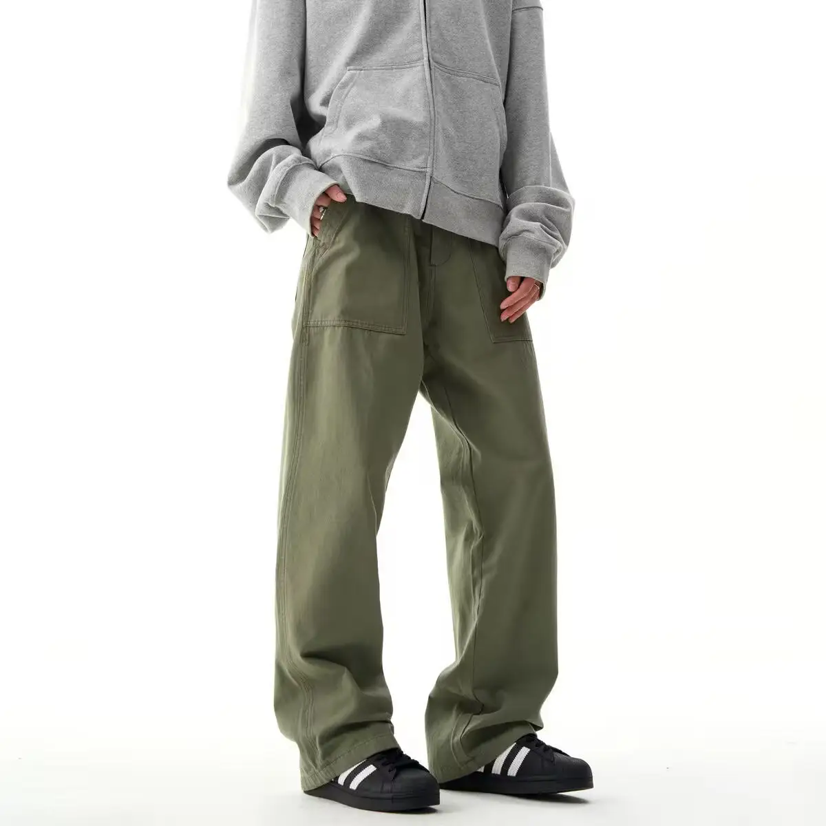 Mens Casual Straight-leg Wide-leg Pants