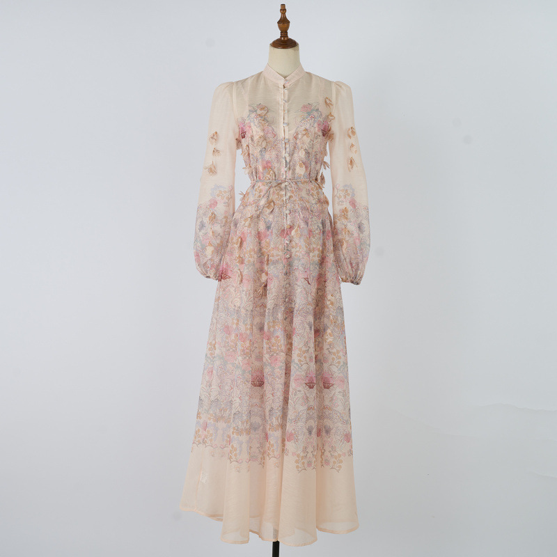 Heavy-Work Embroidered Hanging Flower Long Dress