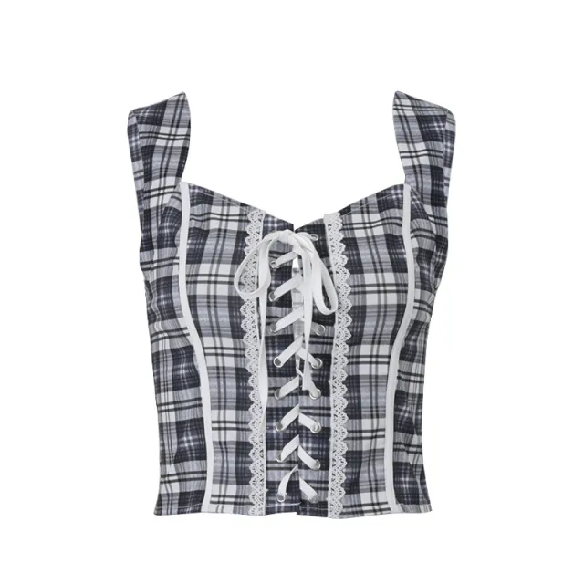 American Vintage Stripe Strap Design Temperament Spaghetti strap Camisole Top Blue - Shop at LoveMi