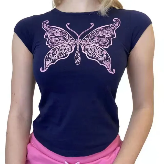 T shirt Multi color Multi size Printed Women's T shirt Dark Blue - Shop at LoveMi