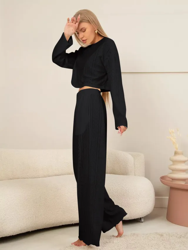 Women's Suit Fashion Simple Style Slim fitting Loose Pullover Long Sleeve Trousers Black - Shop at LoveMi