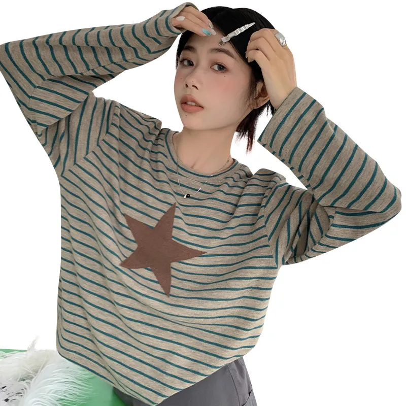 Women's Vintage Stripe Long-sleeved T-shirt - Green