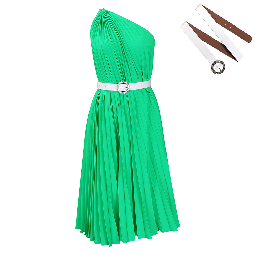 Womens Solid-Colored Pleated Maxi-Skirt Casual Dress 9
