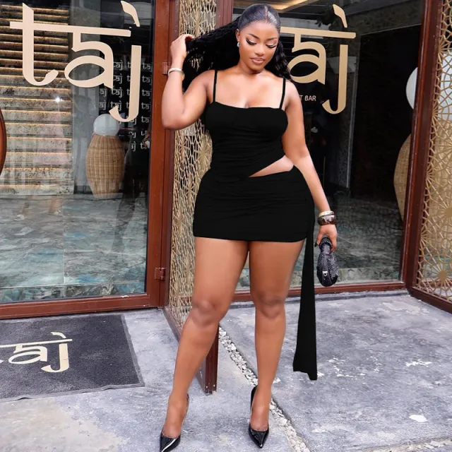 Women's Slim Fit Backless Top And Skirt Set Black - Shop at LoveMi
