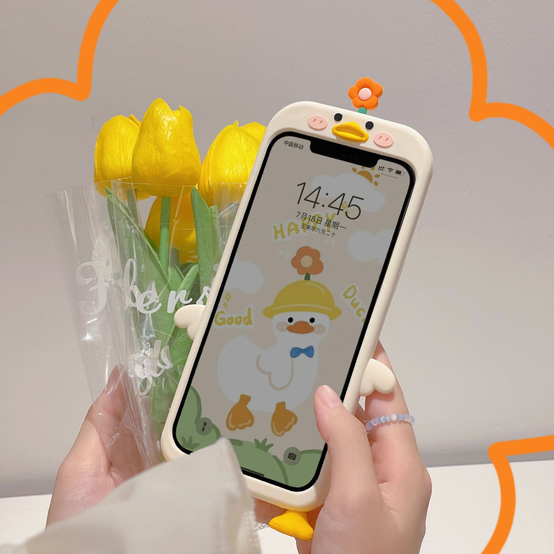 Creative Stereo Cute Flower Duck Phone Case Cartoon Soft Shell - Image 2