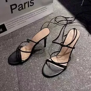 High Heel Sandals Women's Round Toe Strap Stiletto Heel Black - Shop at LoveMi