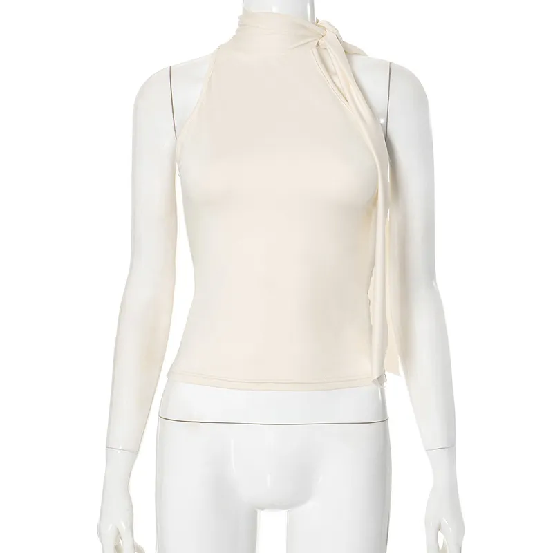 Women's Turtleneck Bundle Ribbon T-shirt Top - Apricot