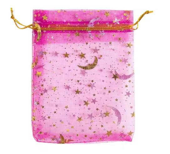 Gilded Star And Moon Sheer Organza Mesh Bag