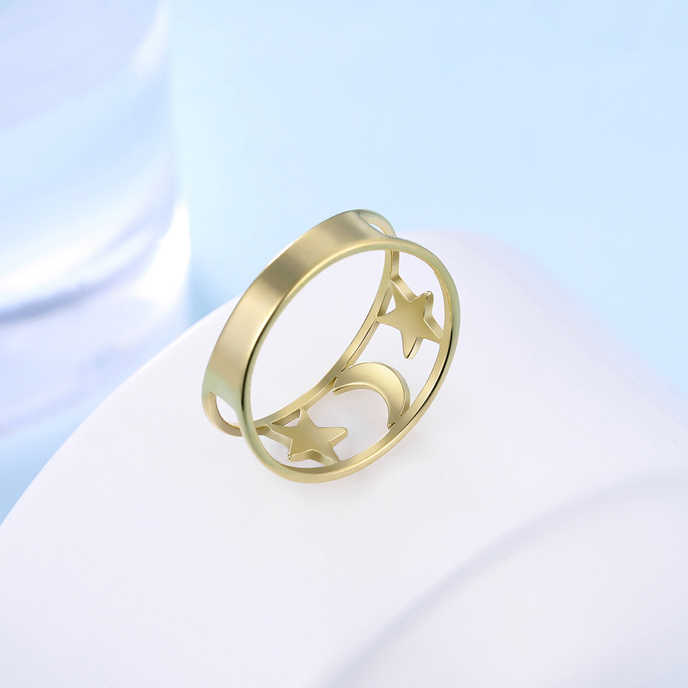 Japanese And Korean-style Hollow Star And Moon Stainless Steel Ring